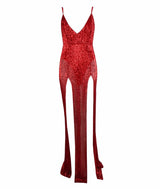 Iconic Red Sequin Double Split Maxi Party Gown Dress - Fashion Genie Boutique