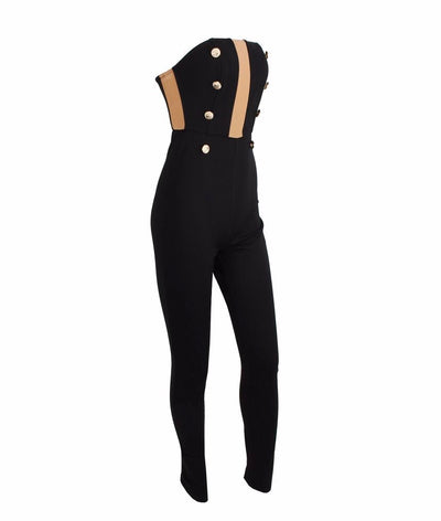 Evening In Rome Black Military Strapless Jumpsuit - Fashion Genie Boutique