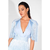 Bittersweet Blue Pearl Embellished Fringe Mini Dress - Fashion Genie Boutique