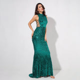 Million Dollar Babe Green Sequin Maxi Fishtail Gown Dress - Fashion Genie Boutique