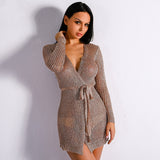 Abbie Metallic Gold Mini Cardigan Dress - Fashion Genie Boutique