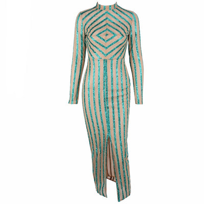 All A Dream Green Glitter Embellished Long Sleeve Maxi Dress - Fashion Genie Boutique