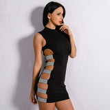 Cut it Out Black Embellished Cut Out Mini Dress - Fashion Genie Boutique