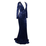 One True Love Navy Long Sleeve Sequin Maxi Gown Dress - Fashion Genie Boutique