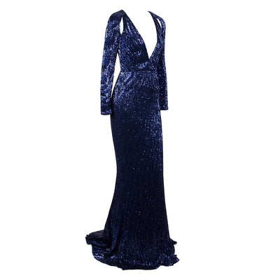 One True Love Navy Long Sleeve Sequin Maxi Gown Dress - Fashion Genie Boutique