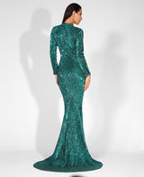 Cut It Out Green Keyhole Sequin Long Sleeve Maxi Fishtail Dress - Fashion Genie Boutique