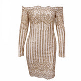 That Girl Gold Glitter Embellished  Bardot Mini Dress - Fashion Genie Boutique