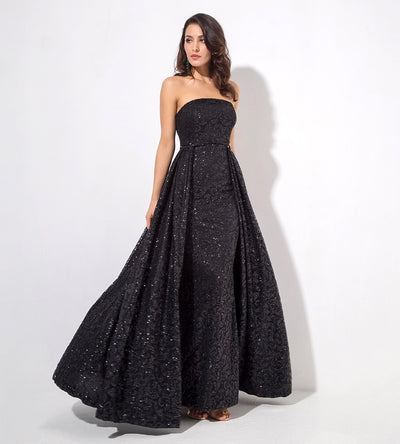 A Star Is Born Black Glitter Strapless Maxi Gown Dress - Fashion Genie Boutique