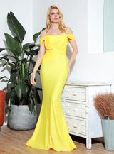 She’s Flawless Yellow Bardot Fishtail Maxi Dress - Fashion Genie Boutique
