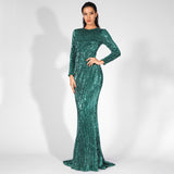 Never Enough Green Sequin Long Sleeve Sleeve Maxi Fishtail Dress - Fashion Genie Boutique