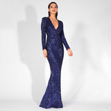 One True Love Navy Long Sleeve Sequin Maxi Gown Dress - Fashion Genie Boutique