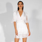 Bittersweet White Pearl Embellished Fringe Mini Dress - Fashion Genie Boutique