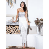 Queen of Sheen White Strapless Fringe Jumpsuit - Fashion Genie Boutique