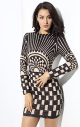 Harlie Black & Nude Glitter Long Sleeve Mini Dress - Fashion Genie Boutique