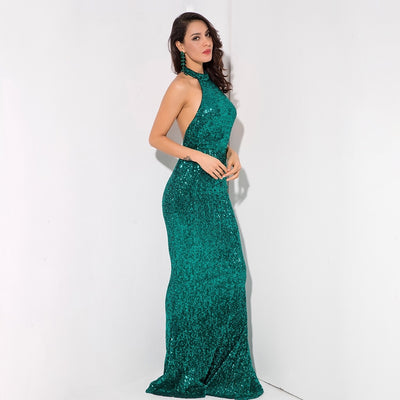 Spotlight Statement Green Sequin Fishtail Maxi Dress - Fashion Genie Boutique
