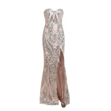 Sweet Vision Silver Strapless Sequin Spilt Maxi Gown Dress - Fashion Genie Boutique