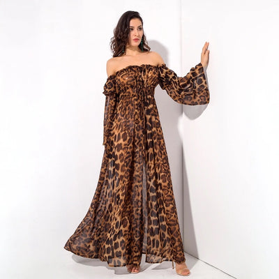 Flass Bardot Leopard Print Maxi Dress - Fashion Genie Boutique
