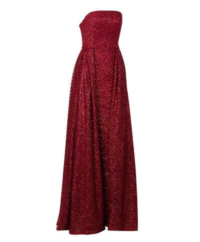 A Star Is Born Red Glitter Strapless Maxi Gown Dress - Fashion Genie Boutique