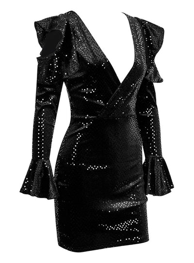 Go Ahead Black Long Sleeve Sequin Mini Dress - Fashion Genie Boutique