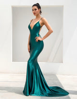 In Your Dreams Green Maxi Satin Gown Dress - Fashion Genie Boutique