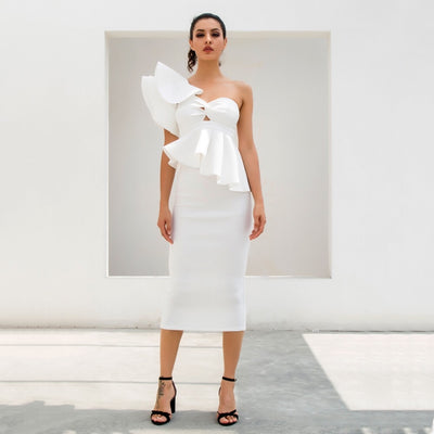 Keya White Peplum Bardot Top & Midi Skirt Dress Co Ord - Fashion Genie Boutique