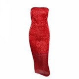 Glam Doll Silver Strapless Sequin Midi Dress - Fashion Genie Boutique