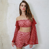 Maria Red Glitter Bardot Top & Shorts Co-Ord - Fashion Genie Boutique