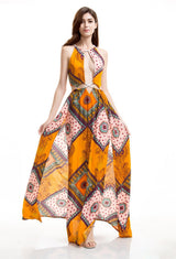 Enchant Me Yellow Multi  Double Split Maxi Dress - Fashion Genie Boutique