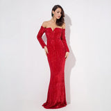 Dressed To Thrill Red Sequin Bardot Maxi Dress - Fashion Genie Boutique