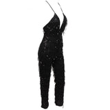 Ahead Of The Crowd Black Sequin Tassel Jumpsuit - Fashion Genie Boutique