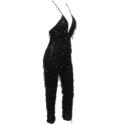 Ahead Of The Crowd Black Sequin Tassel Jumpsuit - Fashion Genie Boutique