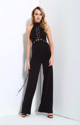 Greatest Love Story Black Eyelet Lace Up Jumpsuit - Fashion Genie Boutique