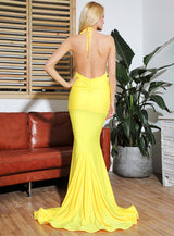 Spanish Dancer Yellow Plunge Front Split Maxi Fishtail Dress - Fashion Genie Boutique
