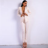 Bella Beige Pearl Trousers and Blazer Co-Ord - Fashion Genie Boutique
