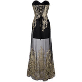 Jenna Black & Gold Embroidered Maxi Gown Dress - Fashion Genie Boutique