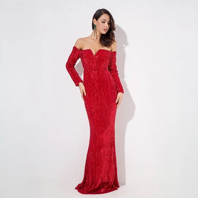 Dressed To Thrill Gold Sequin Bardot Maxi Dress - Fashion Genie Boutique