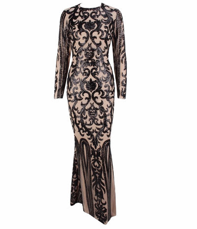 Graceful Black Sequin Long Sleeve Fishtail Maxi Dress - Fashion Genie Boutique