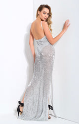 Iconic Silver Sequin Double Split Maxi Party Gown Dress - Fashion Genie Boutique