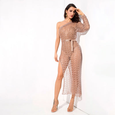 Ready To Glow Rose Gold Glitter Knit Kaftan Dress - Fashion Genie Boutique