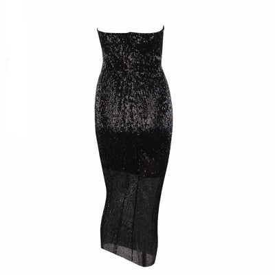 Glam Doll Red Strapless Sequin Midi Dress - Fashion Genie Boutique