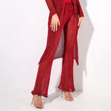 Valerie Red Glitter Knit Trousers - Fashion Genie Boutique