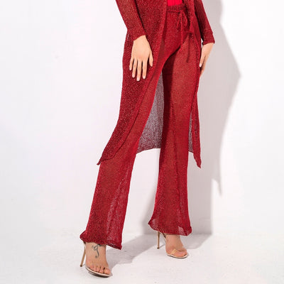 Valerie Red Glitter Knit Trousers - Fashion Genie Boutique