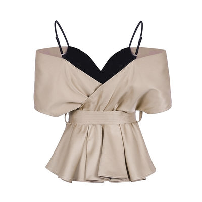 Sweet Like Candy Champagne Frill Sleeve Peplum Bardot Top - Fashion Genie Boutique