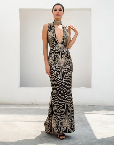 Disco Inferno Black & Gold Glitter Maxi Dress - Fashion Genie Boutique