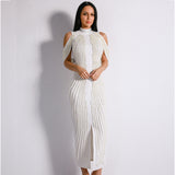 High Society White Stud Embellished Slinky Maxi Dress - Fashion Genie Boutique