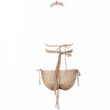 Rooftop Pool Gold Sequin Crystal Choker Bikini - Fashion Genie Boutique