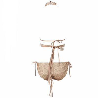 Rooftop Pool Gold Sequin Crystal Choker Bikini - Fashion Genie Boutique