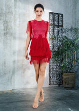 Flaunt It Red Fringe Lace Mini Dress - Fashion Genie Boutique