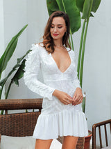 Tongue N Cheek White Long Sleeve Ruffle Mini Dress - Fashion Genie Boutique