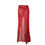 Baby Cakes Red Metallic Knit Maxi Skirt - Fashion Genie Boutique